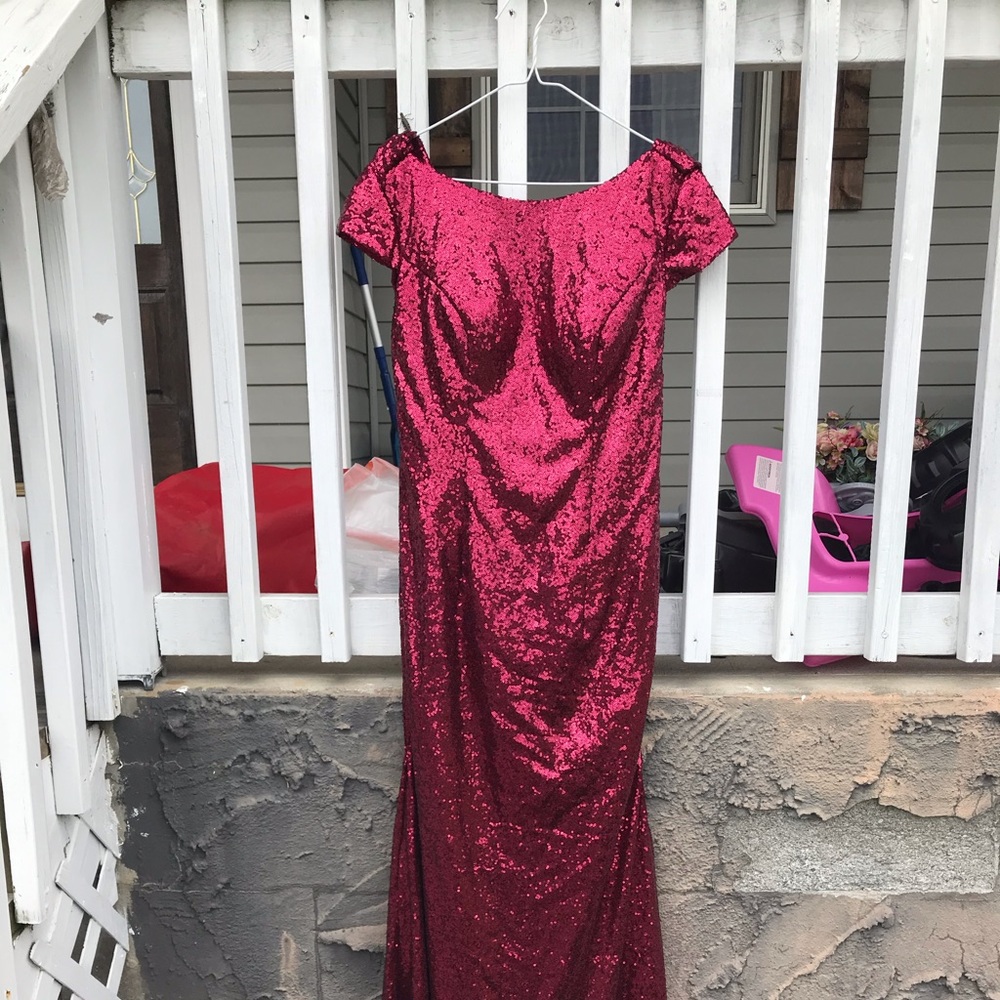 Red sequin event dress